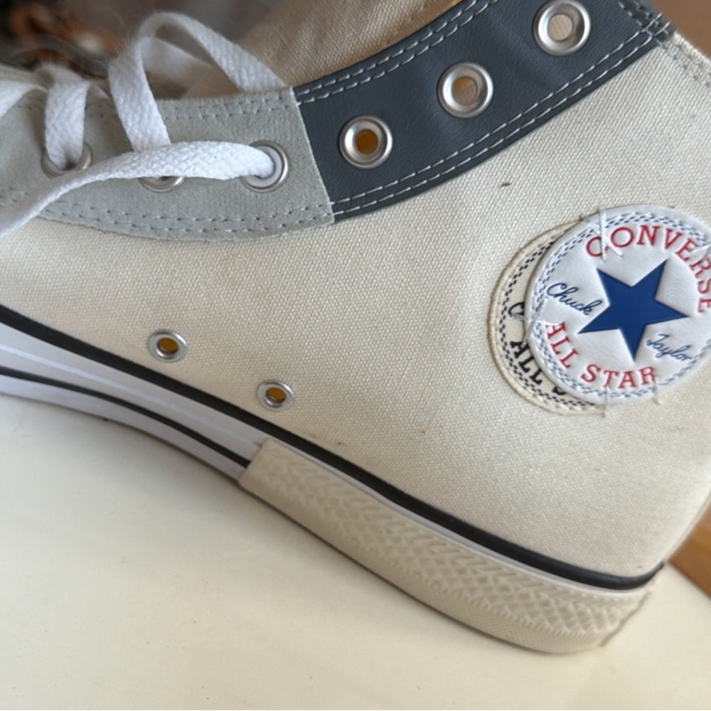 Converse Canvas High Tops in Cream and Gray